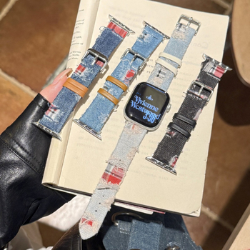 Brățară din denim din piele pentru Apple Watch — compatibilă cu Apple Watch, greutate 16 g, închidere cu pin, lansare 2025.