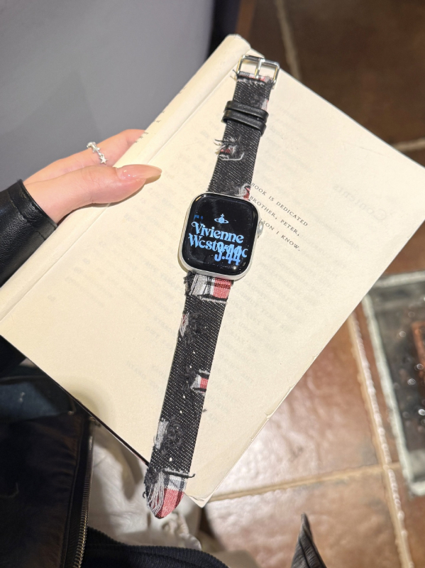 Brățară din denim din piele pentru Apple Watch — compatibilă cu Apple Watch, greutate 16 g, închidere cu pin, lansare 2025.