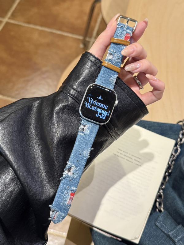 Brățară din denim din piele pentru Apple Watch — compatibilă cu Apple Watch, greutate 16 g, închidere cu pin, lansare 2025.