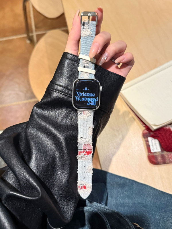 Brățară din denim din piele pentru Apple Watch — compatibilă cu Apple Watch, greutate 16 g, închidere cu pin, lansare 2025.