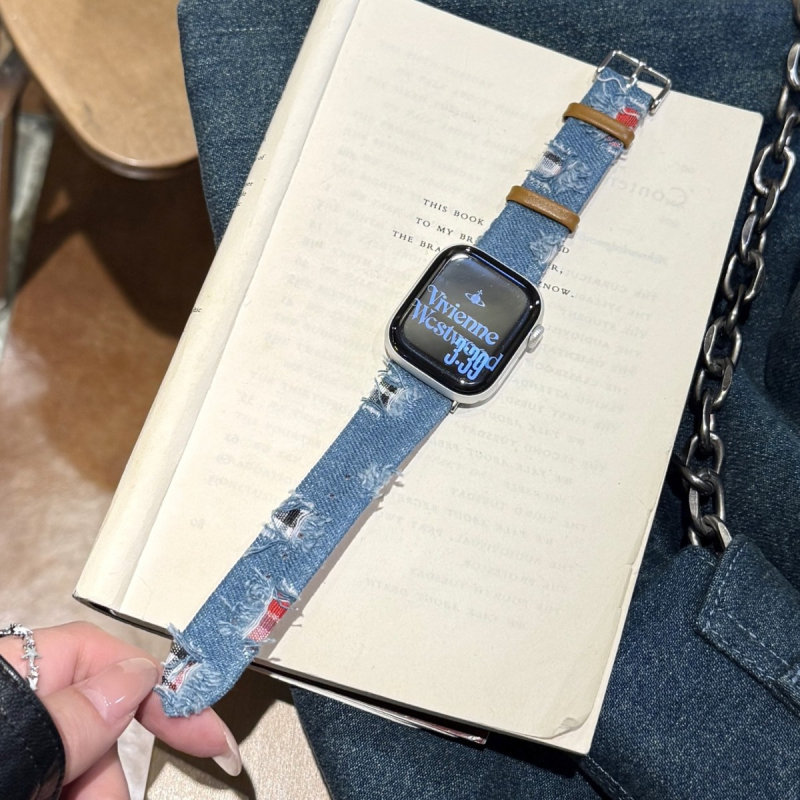 Brățară din denim din piele pentru Apple Watch — compatibilă cu Apple Watch, greutate 16 g, închidere cu pin, lansare 2025.