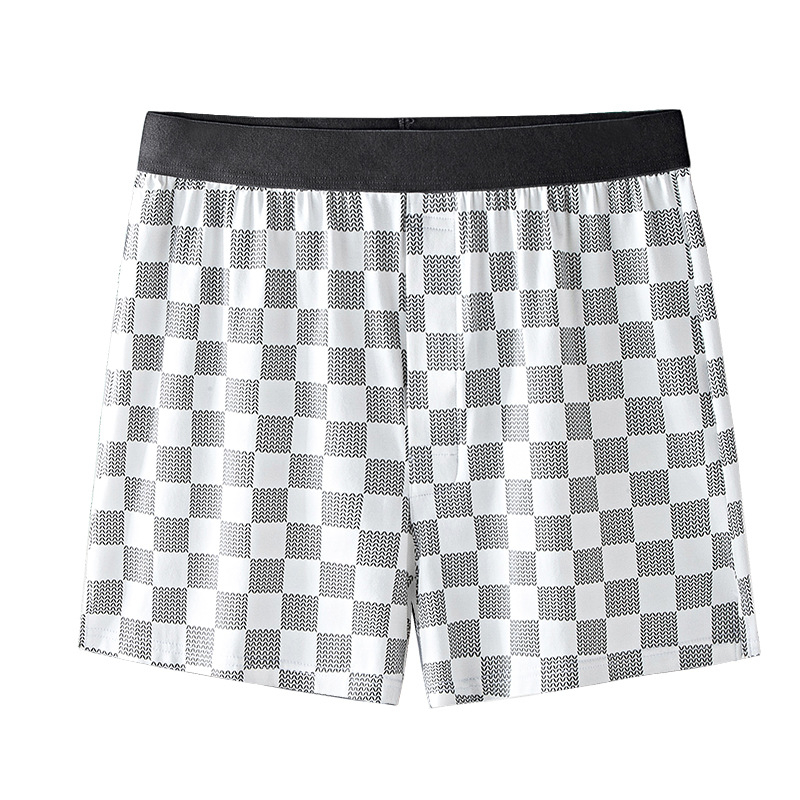 Boxer bărbătești de dormit din bumbac modal, croială lejeră, model în dungi/pătrate, căptușeală la zona inghinală 30-50% modal