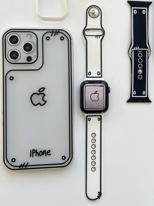 Silikonska traka za Apple Watch u stilu crtića graffiti, crno-bijela, za iWatch 11, kreativni ručni kaiš 1098SE