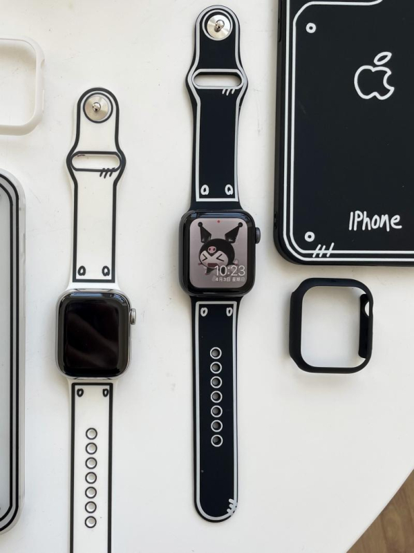 Silikonska traka za Apple Watch u stilu crtića graffiti, crno-bijela, za iWatch 11, kreativni ručni kaiš 1098SE