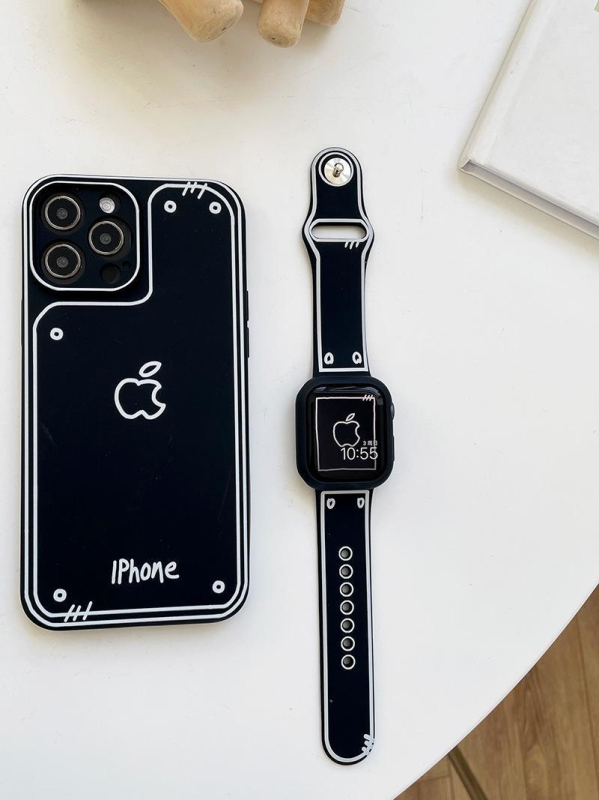 Silikonska traka za Apple Watch u stilu crtića graffiti, crno-bijela, za iWatch 11, kreativni ručni kaiš 1098SE