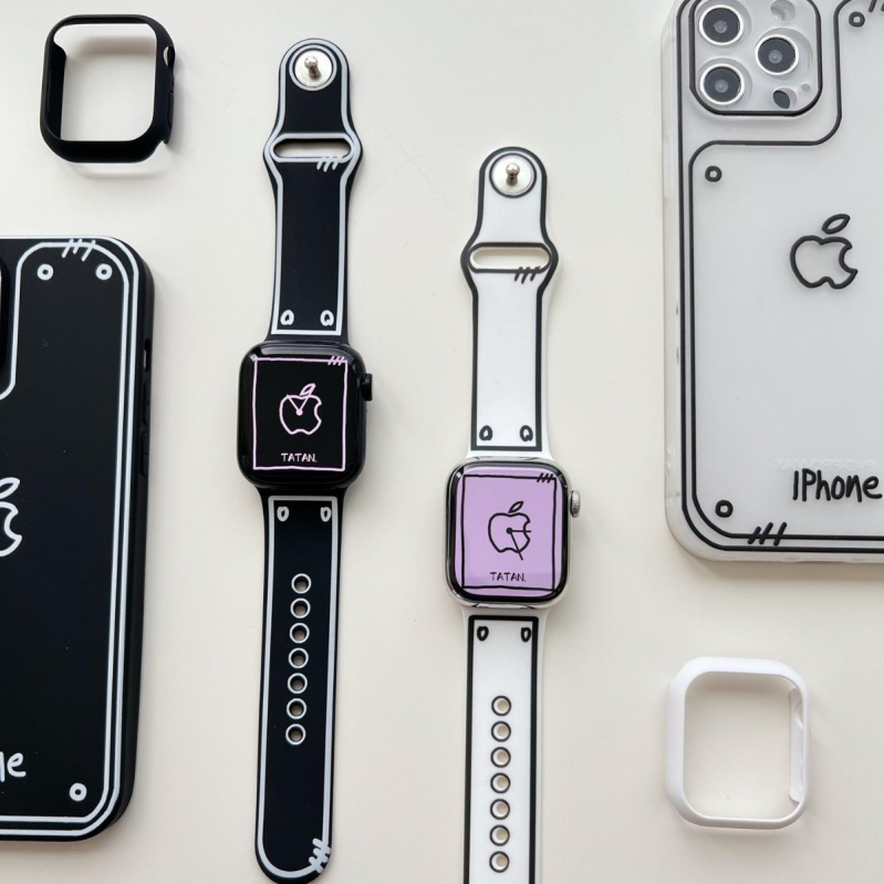 Silikonska traka za Apple Watch u stilu crtića graffiti, crno-bijela, za iWatch 11, kreativni ručni kaiš 1098SE