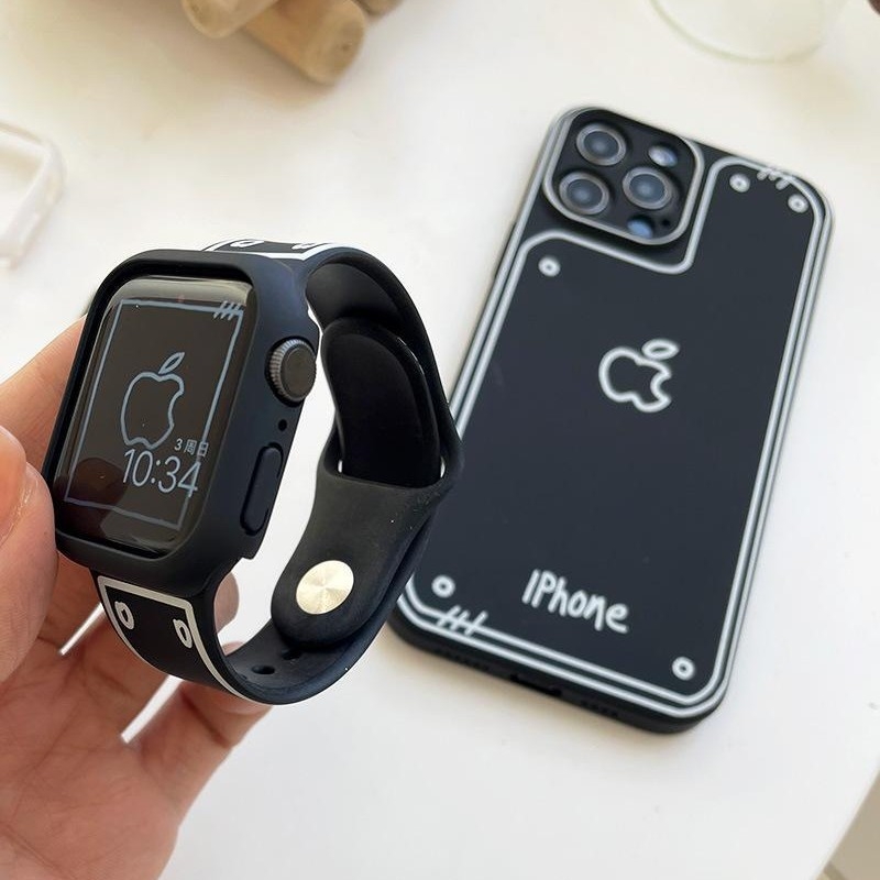 Silikonska traka za Apple Watch u stilu crtića graffiti, crno-bijela, za iWatch 11, kreativni ručni kaiš 1098SE