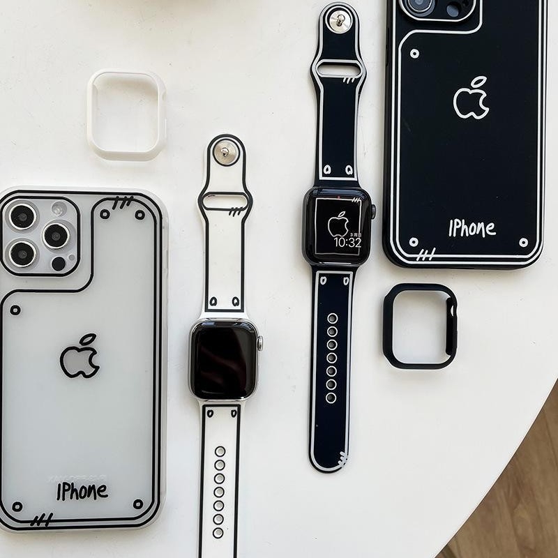 Silikonska traka za Apple Watch u stilu crtića graffiti, crno-bijela, za iWatch 11, kreativni ručni kaiš 1098SE