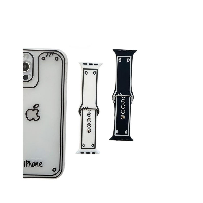 Silikonska traka za Apple Watch u stilu crtića graffiti, crno-bijela, za iWatch 11, kreativni ručni kaiš 1098SE