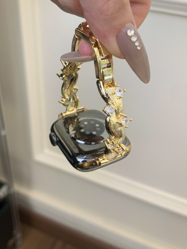 Brățară pentru Apple Watch – cupru + zirconiu, închidere Snap, stil la modă