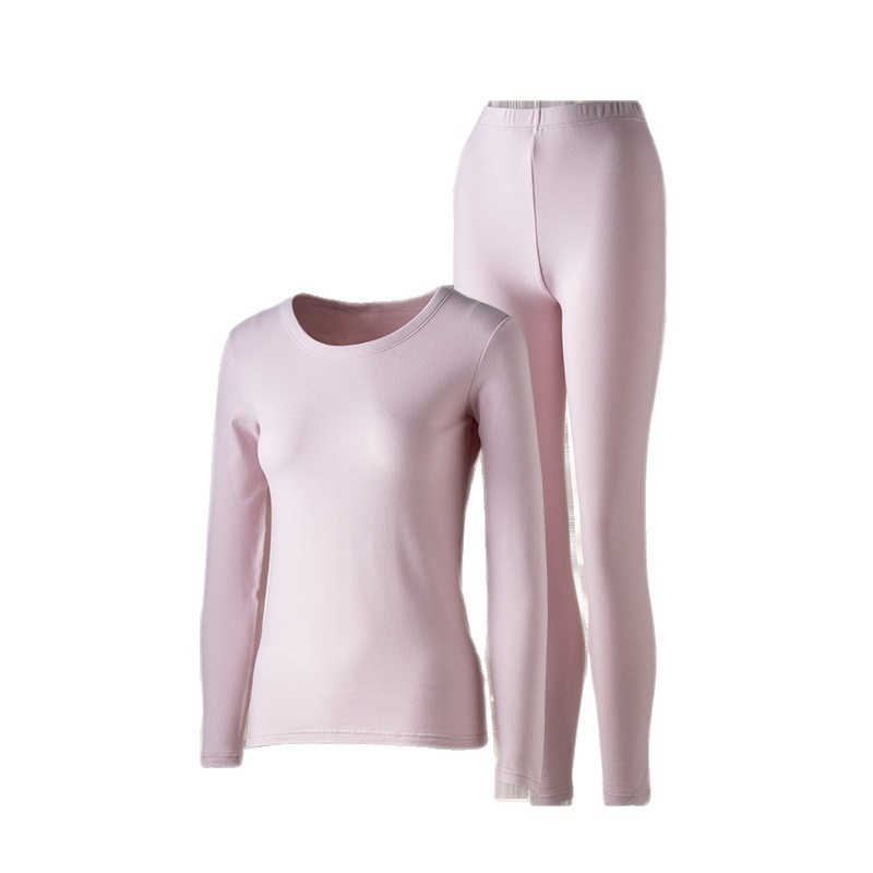 Set termic pentru femei, fibră acrilică, fără cusături, căptușit cu catifea, top și pantaloni, guler rotund, 201–250 g/m², toamnă-iarnă