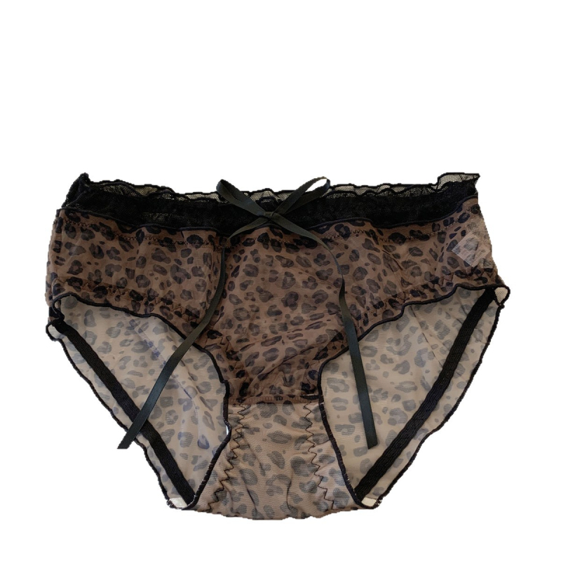 Leopardi mustriga nailonist aluspüksid, 80–90% nailon, madal vöökoht, 100% puuvillane vooder