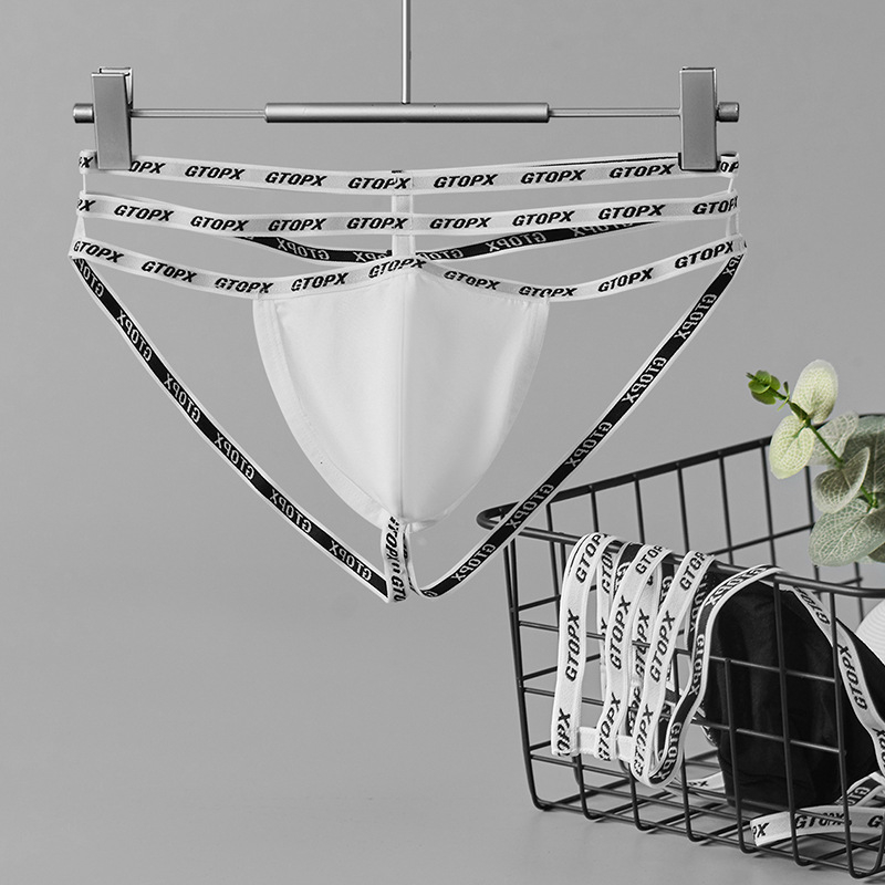 Thong masculin cu bretele decupate, talie joasă, viscose respirabilă, țesătură plată, căptușeală din viscose