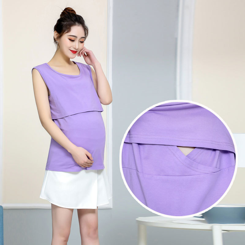 Μητρικός καμιζόλ θηλασμού με φλίςεπένδυση, βαμβακο-ελαστάν συνδυασμός, χωρίς μανίκια, στρογγυλό λαιμό, μεσαίου μήκους, πρόσβαση για θηλασμό