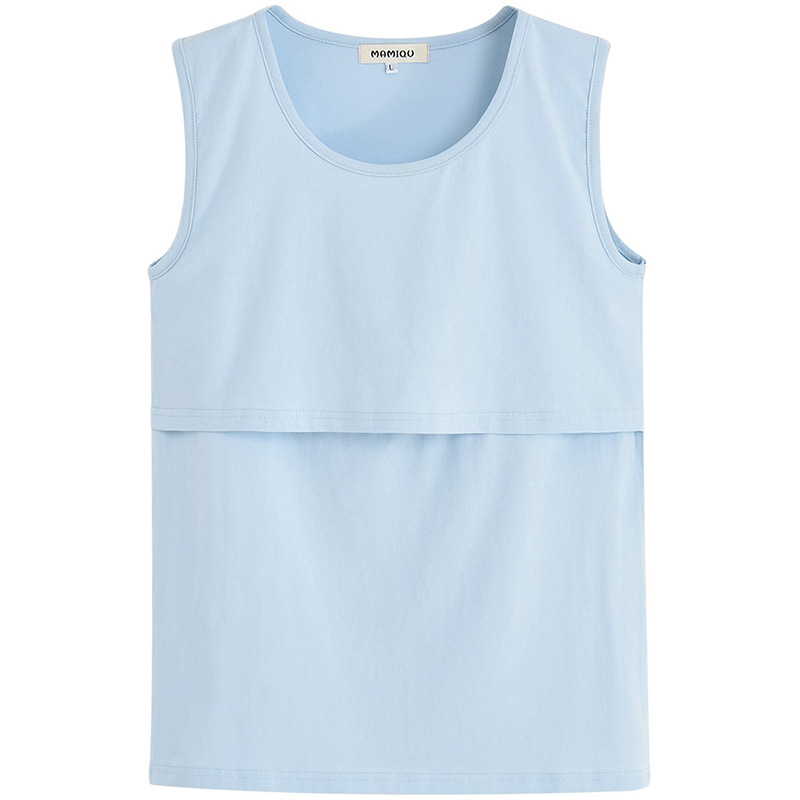 Μητρικός καμιζόλ θηλασμού με φλίςεπένδυση, βαμβακο-ελαστάν συνδυασμός, χωρίς μανίκια, στρογγυλό λαιμό, μεσαίου μήκους, πρόσβαση για θηλασμό