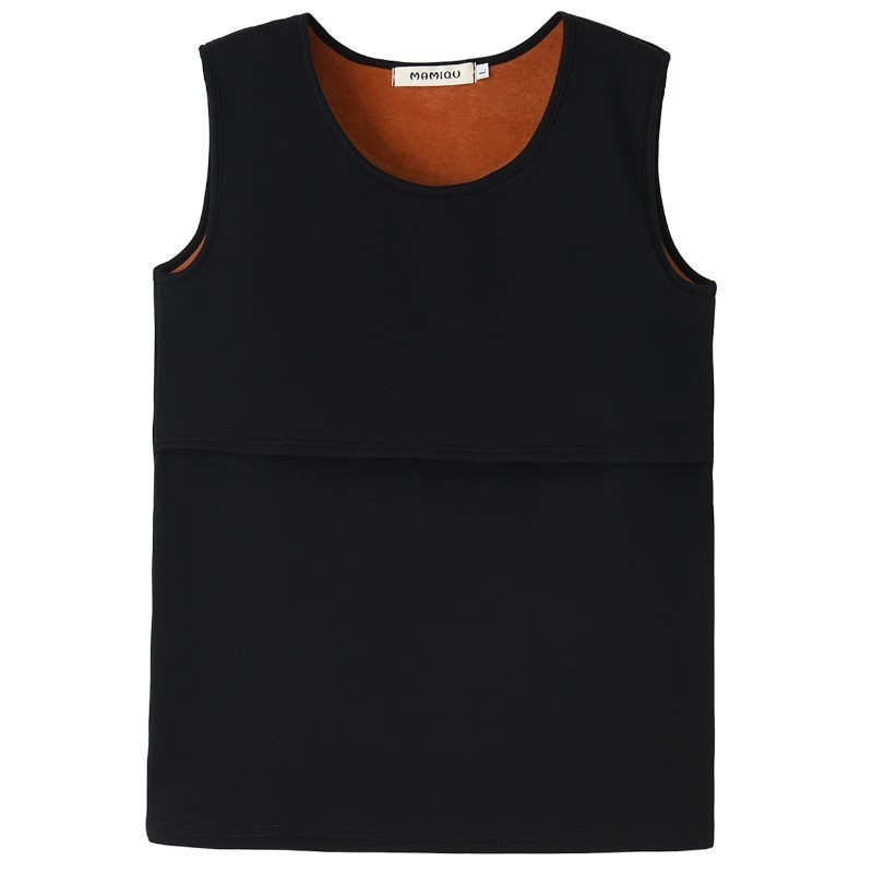 Μητρικός καμιζόλ θηλασμού με φλίςεπένδυση, βαμβακο-ελαστάν συνδυασμός, χωρίς μανίκια, στρογγυλό λαιμό, μεσαίου μήκους, πρόσβαση για θηλασμό