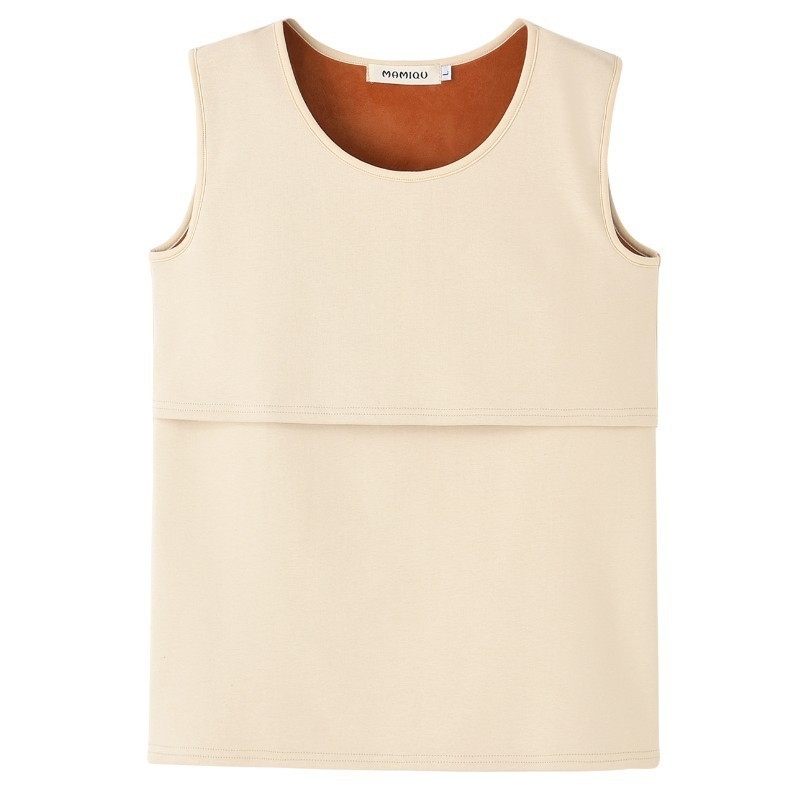 Μητρικός καμιζόλ θηλασμού με φλίςεπένδυση, βαμβακο-ελαστάν συνδυασμός, χωρίς μανίκια, στρογγυλό λαιμό, μεσαίου μήκους, πρόσβαση για θηλασμό