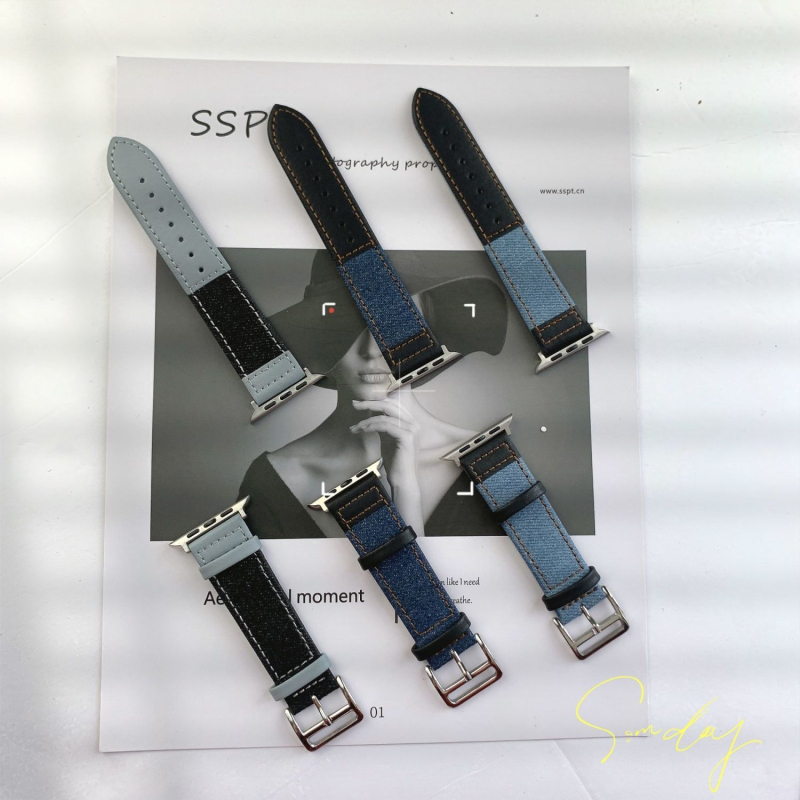 Remen Apple Watch od kože s denim prešivanjem i prozračnim platnom, 22 mm, kompatibilan sa Series 8/SE