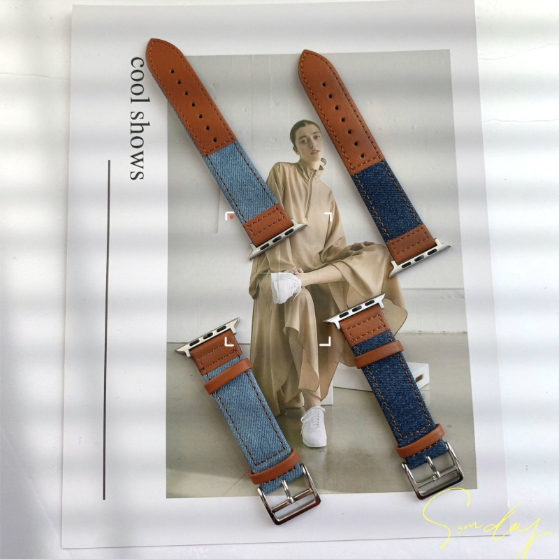 Remen Apple Watch od kože s denim prešivanjem i prozračnim platnom, 22 mm, kompatibilan sa Series 8/SE
