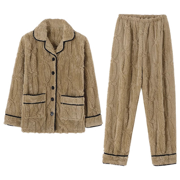 Ženski zimski pidžama set od koralnog flisa, debeli, Chanel stil kućni outfit za hladno vrijeme