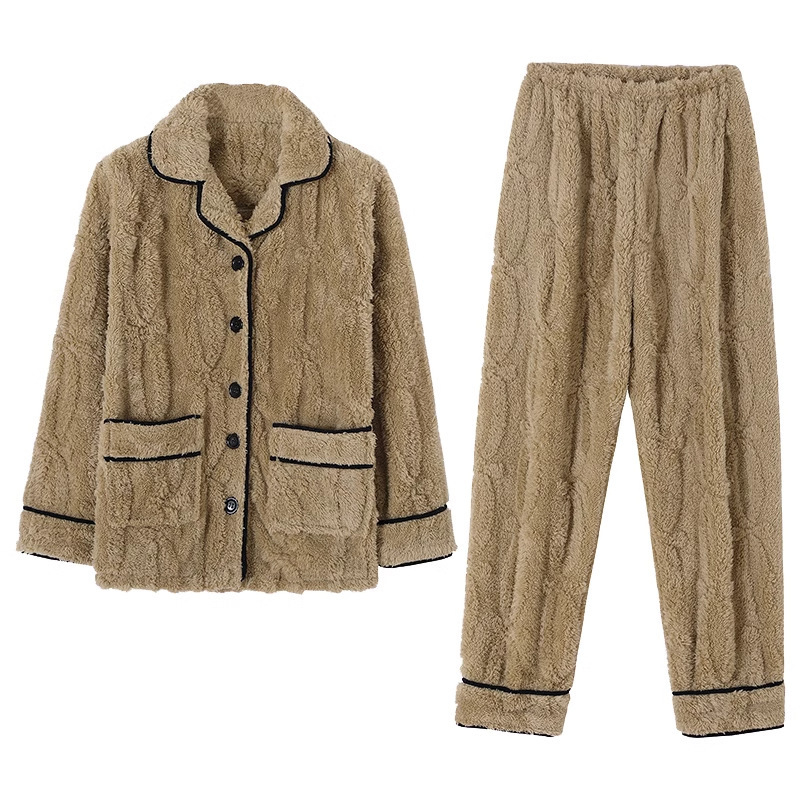 Ženski zimski pidžama set od koralnog flisa, debeli, Chanel stil kućni outfit za hladno vrijeme