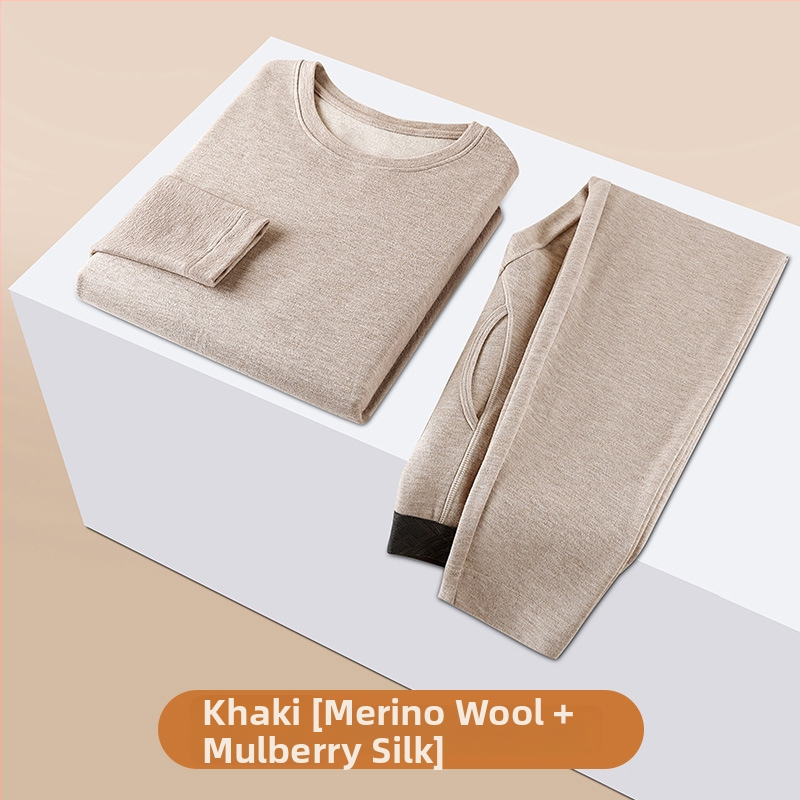 Pánske termálne spodné prádlo z vlny, dvojvrstvový, extra hrubý, podšívka z akrylu, udržiava teplo na jeseň a zimu