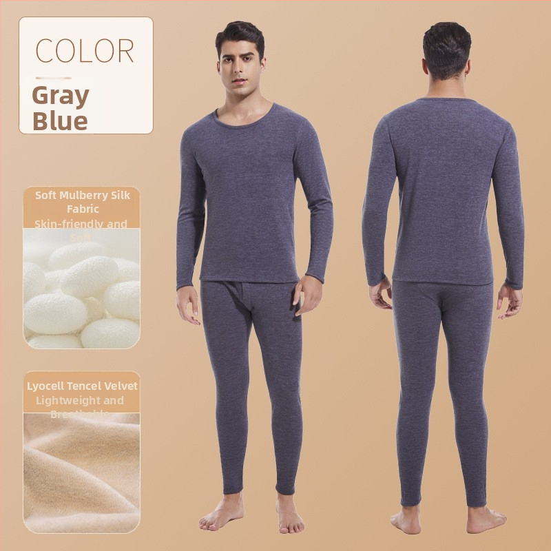 Férfi termoszett, poliészter anyag, velúr bélés, seamless, két darabos, 251–300 g/m², hosszú ujjú, kerek nyakú, alaprétegként viselhető