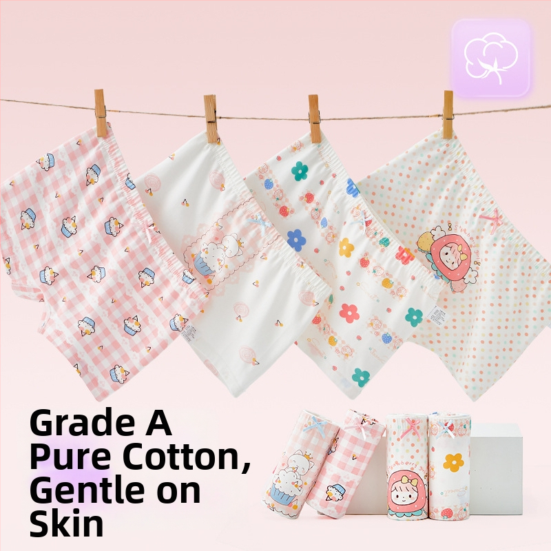 Tüdrukute puuvillased aluspüksid – 95% puuvill, turvalisus klass A, sobib 3–8-aastastele (100–140 cm), pakendatud kotis