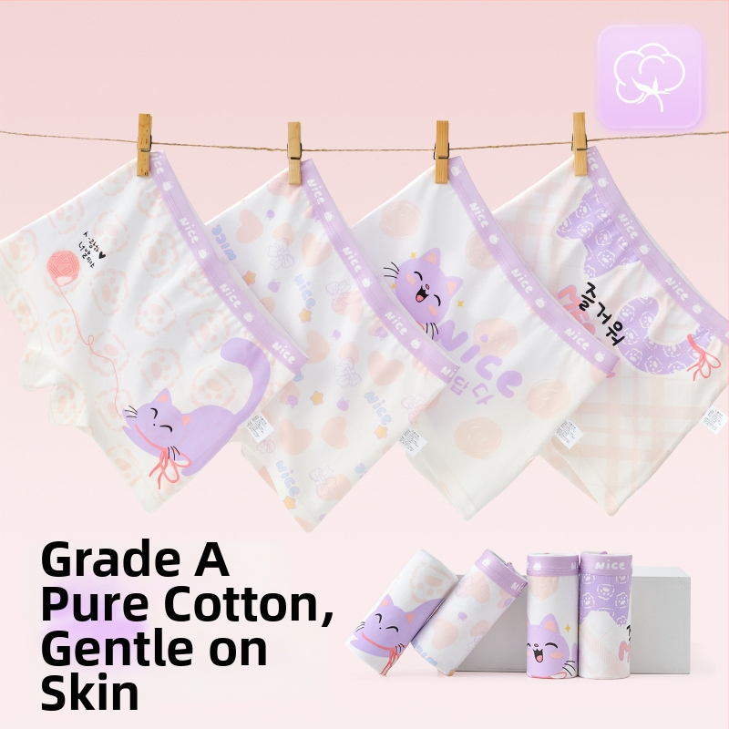 Tüdrukute puuvillased aluspüksid – 95% puuvill, turvalisus klass A, sobib 3–8-aastastele (100–140 cm), pakendatud kotis