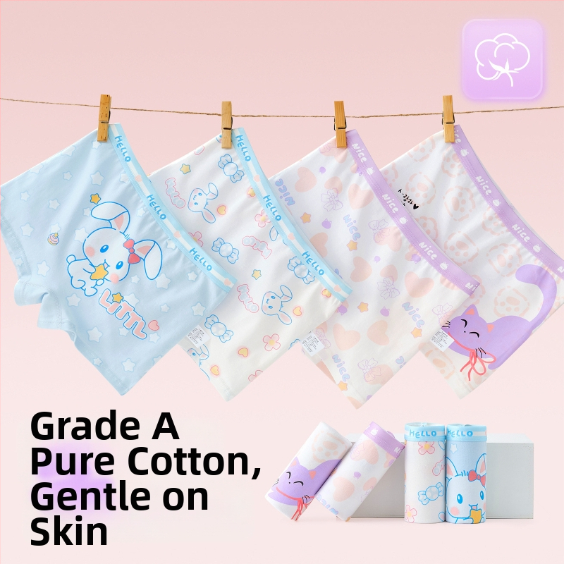 Tüdrukute puuvillased aluspüksid – 95% puuvill, turvalisus klass A, sobib 3–8-aastastele (100–140 cm), pakendatud kotis