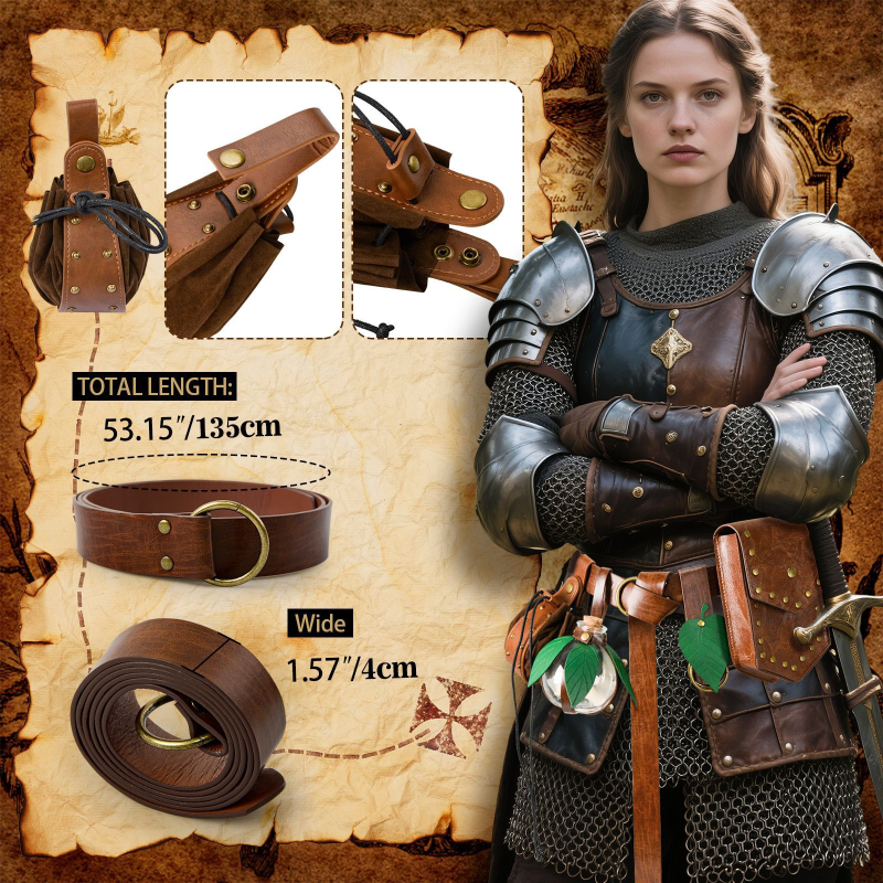 Novi europski srednjovjekovni petodijelni set: remenska torbica, novčanik, PU pojas, steampunk magijska boca, rekvizite za Halloween