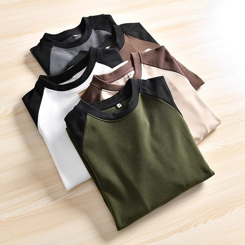 Raglan majica s dugim rukavima od dvostrukog velura Derong, dizajn kolaža, korejski stil pulover, slobodan kroj s okruglim izrezom