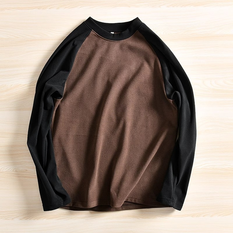 Raglan majica s dugim rukavima od dvostrukog velura Derong, dizajn kolaža, korejski stil pulover, slobodan kroj s okruglim izrezom