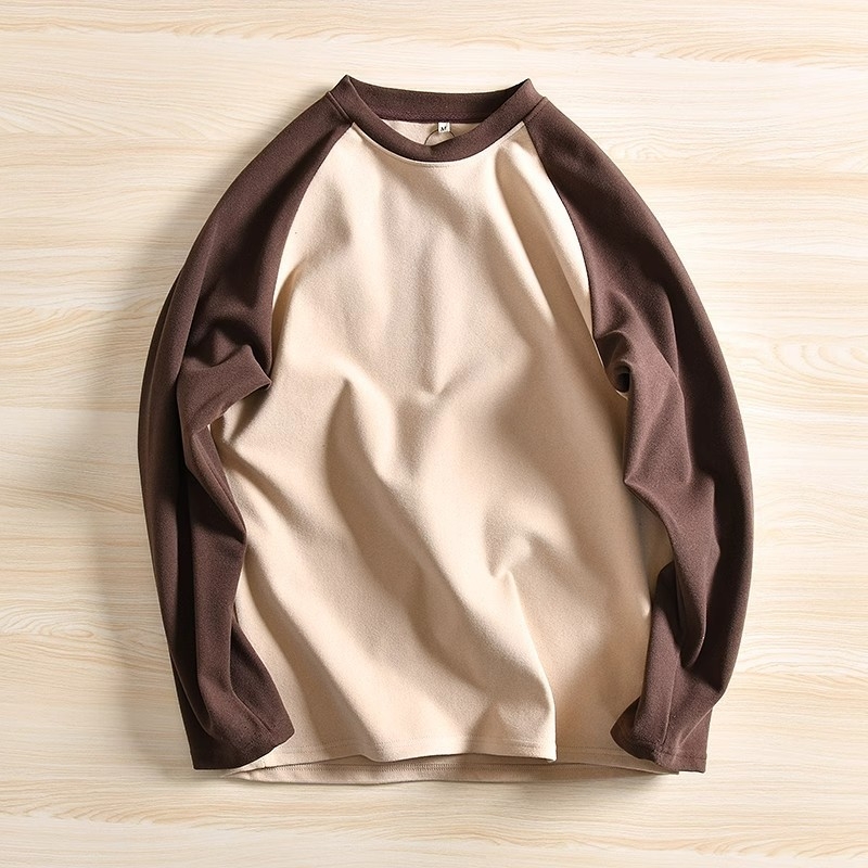 Raglan majica s dugim rukavima od dvostrukog velura Derong, dizajn kolaža, korejski stil pulover, slobodan kroj s okruglim izrezom