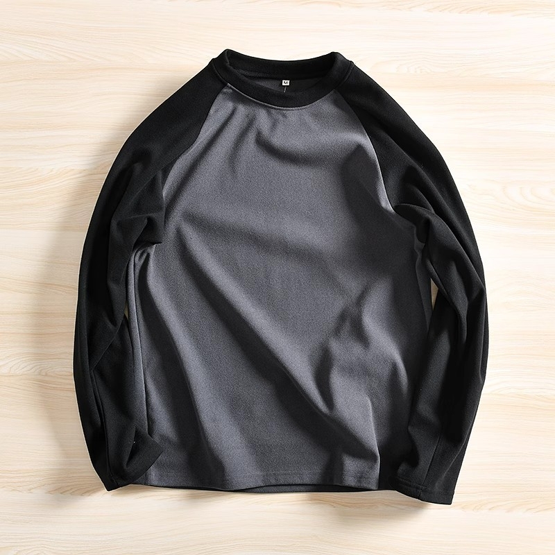 Raglan majica s dugim rukavima od dvostrukog velura Derong, dizajn kolaža, korejski stil pulover, slobodan kroj s okruglim izrezom