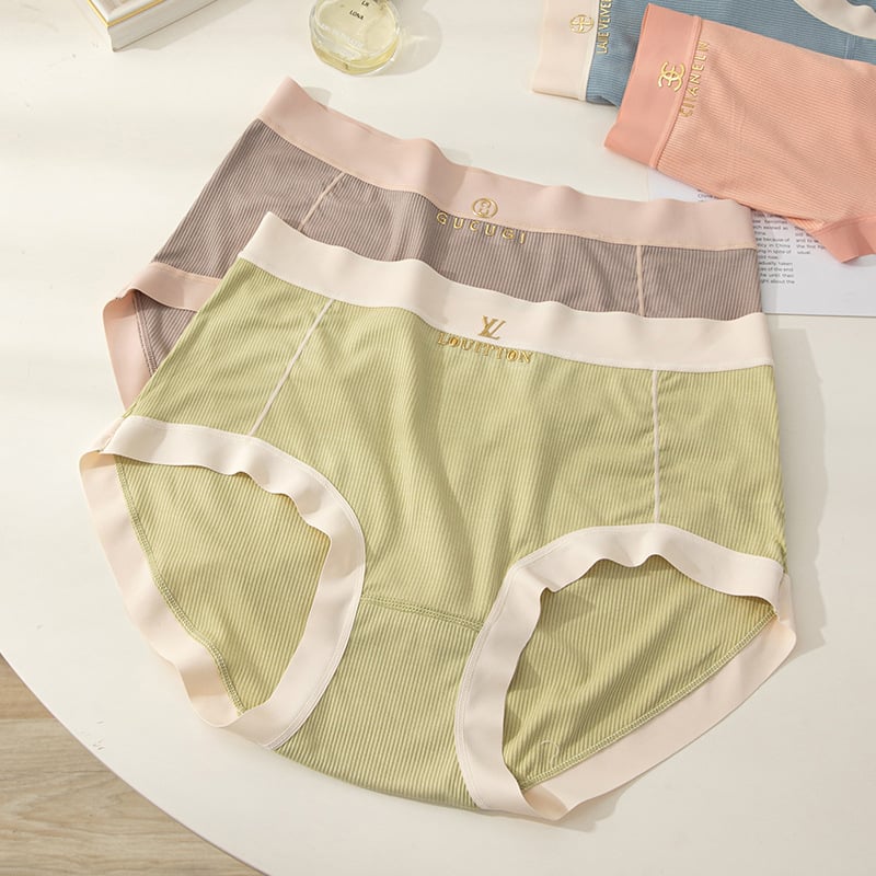 Памучни дамски бикини с средна талия, дишащи и антибактериални, с рибена плетка