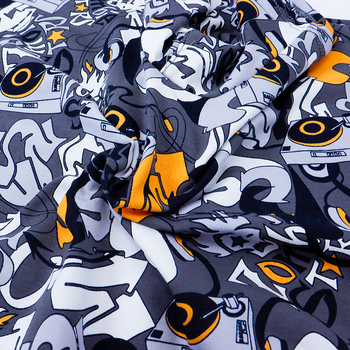 Ανδρικά παντελόνια Arlo – 95–100% βαμβάκι, πλεκτό ύφασμα, μεσαία μέση, μοτίβο graffiti (γράμματα/αριθμοί/ροκ μουσική), ανύψωση γλουτών και μορφοποίηση σώματος