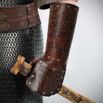 Zglobna narukvica s reljefnom glavom vuka – Sjeverni vikingski stil, srednjovjekovni viteški cosplay rekvizit (Marka: Hai fan en; Dob: Odrasli; Izdanje: Proljeće 2022)