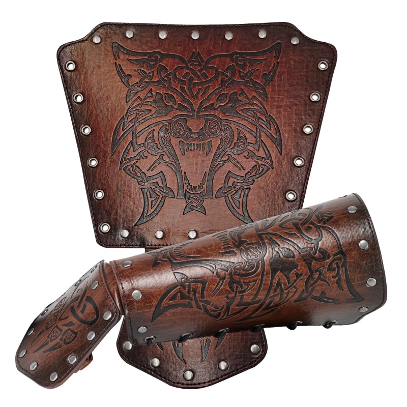 Zglobna narukvica s reljefnom glavom vuka – Sjeverni vikingski stil, srednjovjekovni viteški cosplay rekvizit (Marka: Hai fan en; Dob: Odrasli; Izdanje: Proljeće 2022)