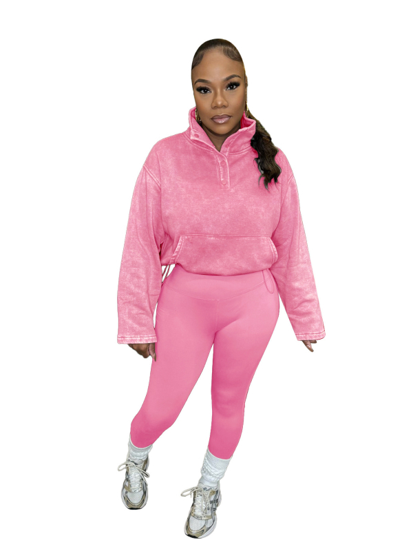 HR24069 Ženski dvodijelni set: isprani top i joga hlače, casual sportski komad