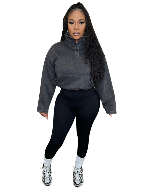 HR24069 Ženski dvodijelni set: isprani top i joga hlače, casual sportski komad