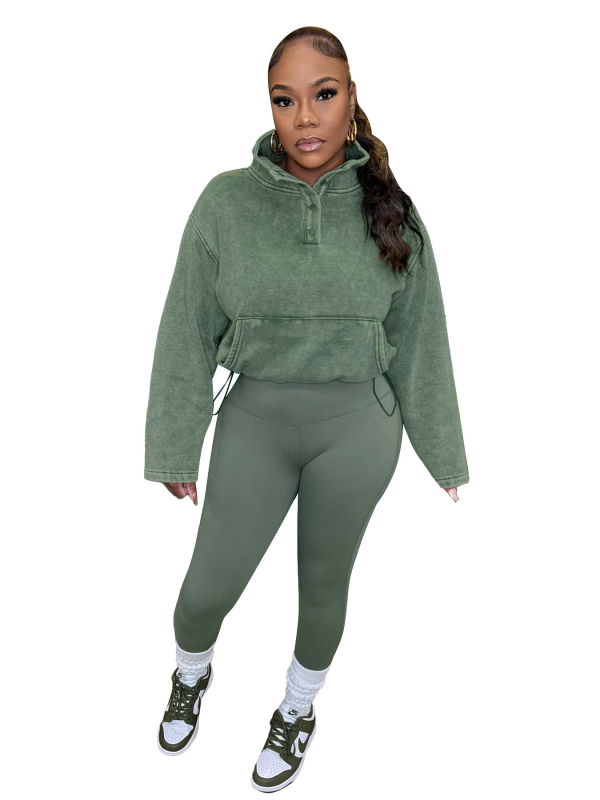 HR24069 Ženski dvodijelni set: isprani top i joga hlače, casual sportski komad