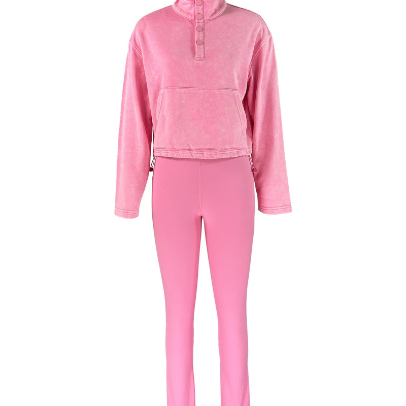 HR24069 Ženski dvodijelni set: isprani top i joga hlače, casual sportski komad