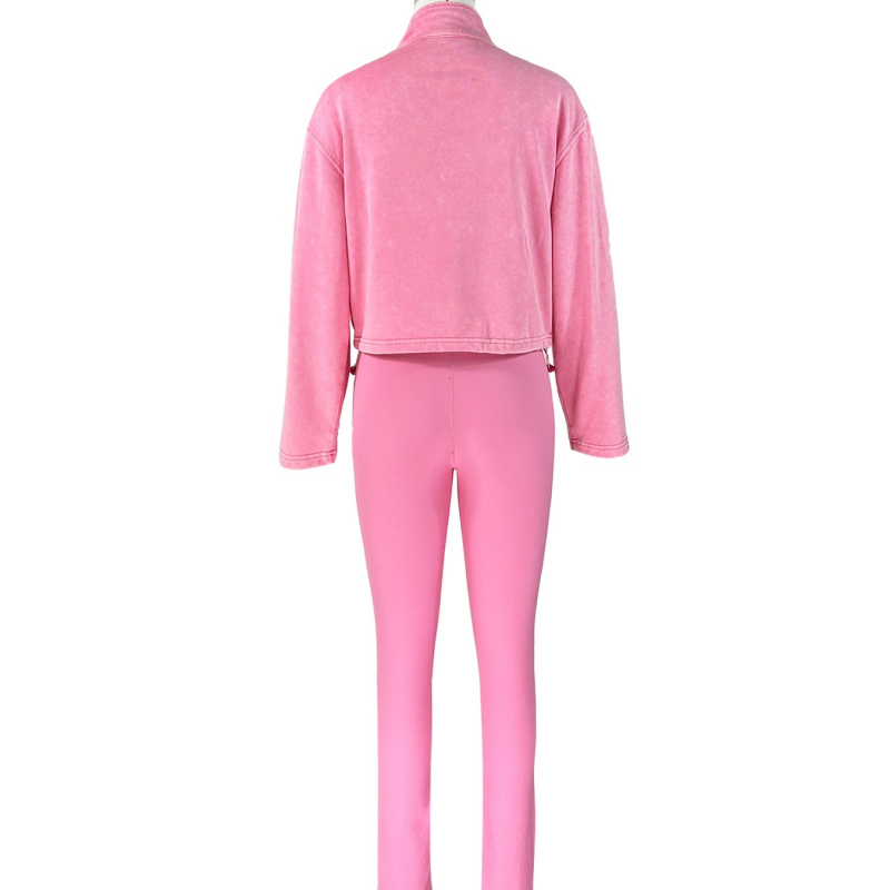 HR24069 Ženski dvodijelni set: isprani top i joga hlače, casual sportski komad