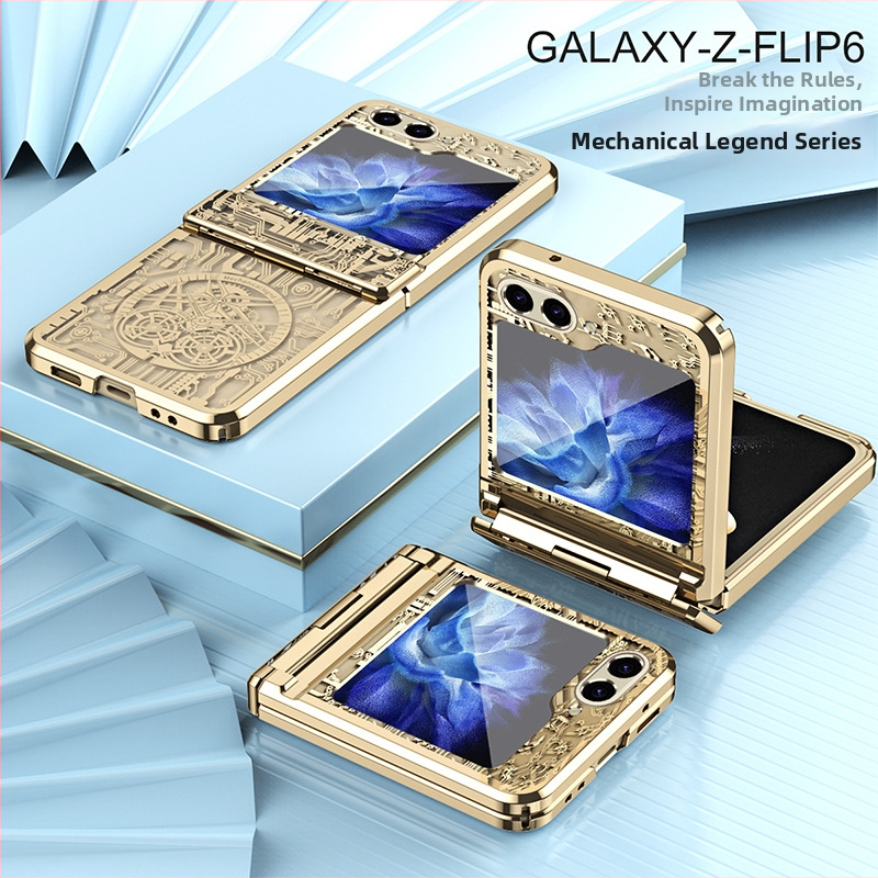 Samsung Galaxy Z Flip6 elektroplatovaný kryt s ozubením hodiniek (Materiál: PC, Proces: elektroplatovanie, Nárazuvzdorný, Odolný voči opotrebeniu, Odolný voči otlačkom prstov)
