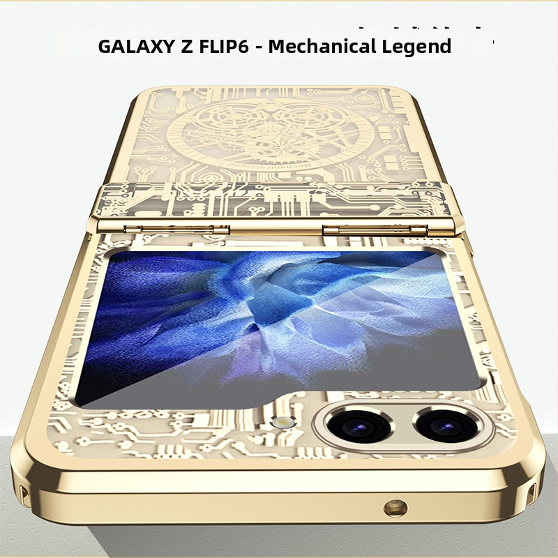Samsung Galaxy Z Flip6 elektroplatovaný kryt s ozubením hodiniek (Materiál: PC, Proces: elektroplatovanie, Nárazuvzdorný, Odolný voči opotrebeniu, Odolný voči otlačkom prstov)