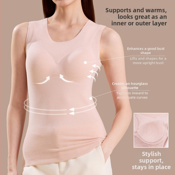 Moteriška vilnos-akrilo termovestė su krūties pagalvėlėmis, apvali kaklo, fliso pamušalas, dviguba sluoksniu