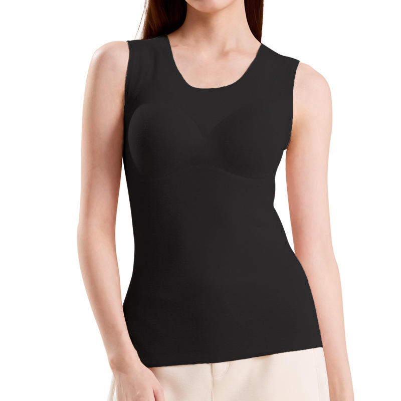 Moteriška vilnos-akrilo termovestė su krūties pagalvėlėmis, apvali kaklo, fliso pamušalas, dviguba sluoksniu