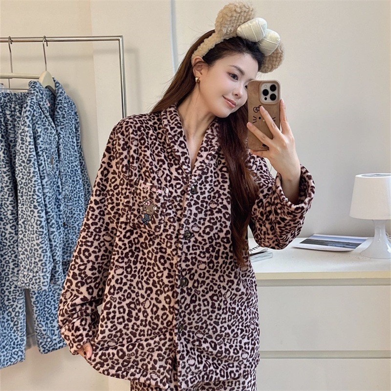 Weijia stil: tople plišane pidžame s slatkim prugama, leopard uzorak s crtanim motivom, mliječni velur za kućnu odjeću