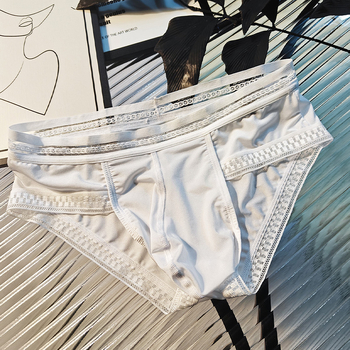 Muške gaćice od ice silk s čipkastim rubom, proziran dizajn, U-oblikovani kontur i prostran prednji džep, boxer briefs, prozračan, europska veličina